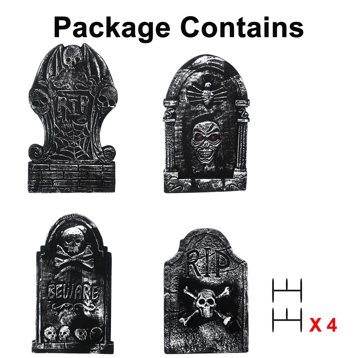 Gamexcel 3-Pack Large 17" Halloween Foam RIP Tombstones with Stakes - Graveyard Lawn Decorations for Spooky Haunted House Decor