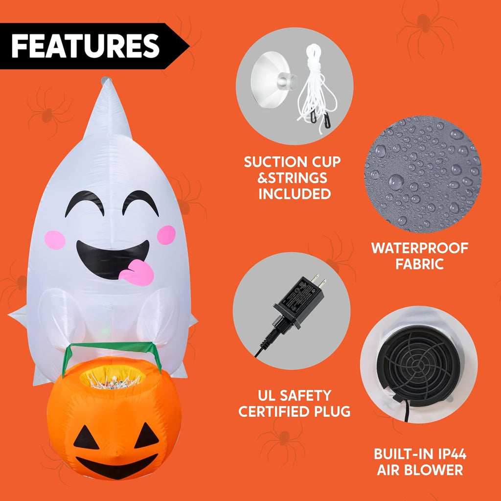 Joyfy 4.5 FT Halloween Inflatable Decorations Outdoor Scary Flying Ghost Broke Out from Window with Built-in LED Blow Up Inflatable for Window Decoration Yard Garden Lawn Decor