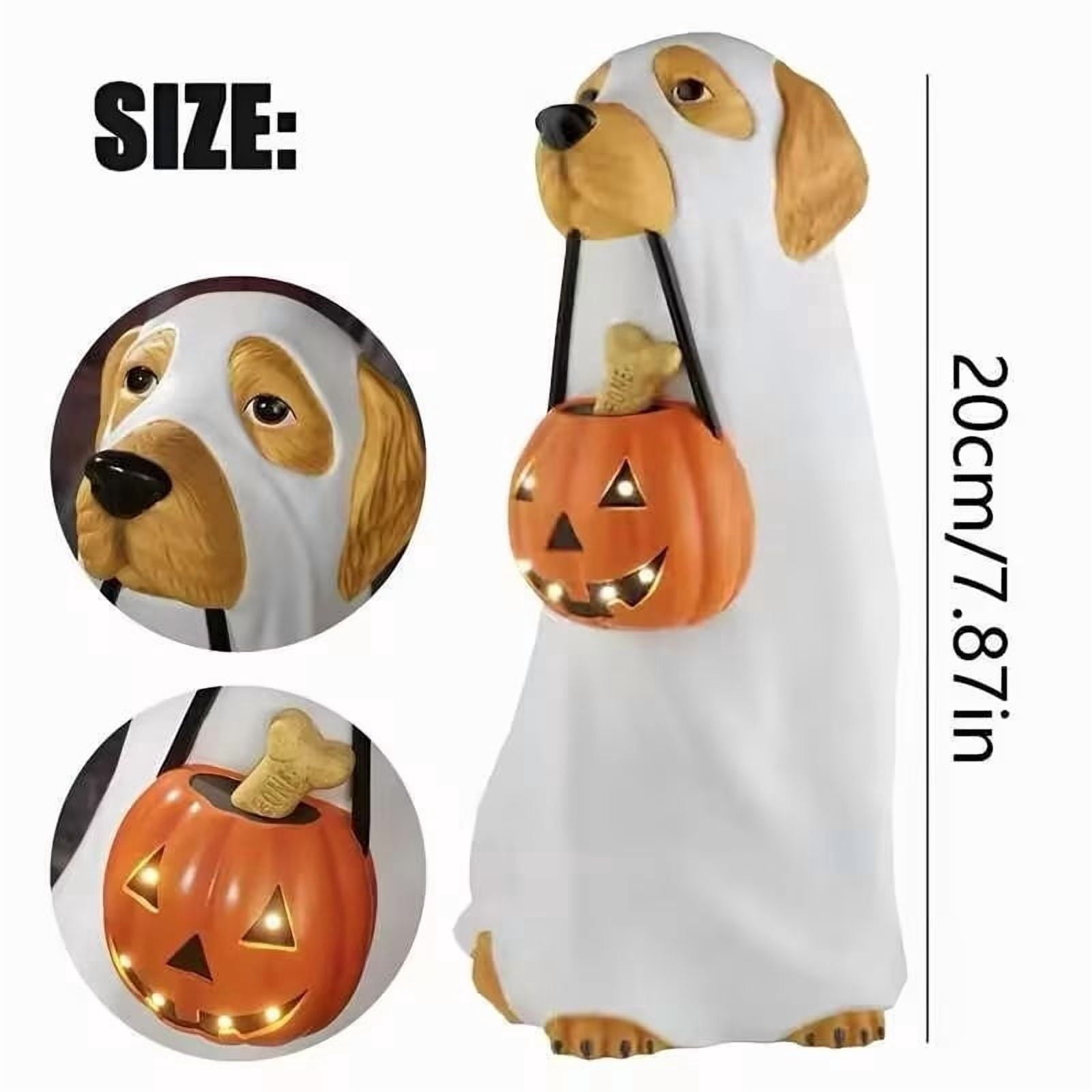 Dyegold Halloween LED Lighted Blow Mold Dog Ghost Figurine Resin Lit Spooky Outdoor Yard Decoration for Patio Garden Home 9.84 in Gift