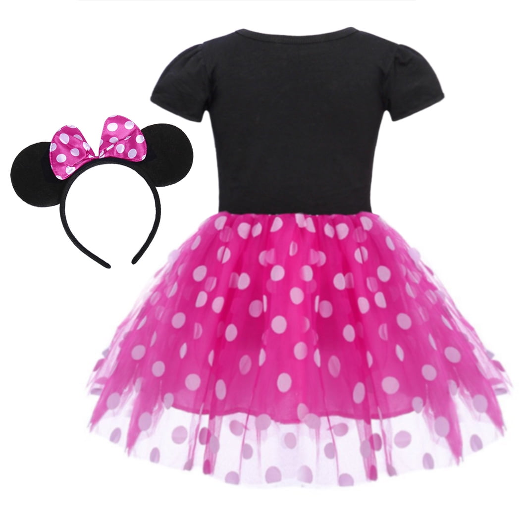 Jurebecia Girls Red Polka Dot Tutu Dress with Bow Headband, Baby Toddler Party Costume for Birthday & Cosplay (110 cm)