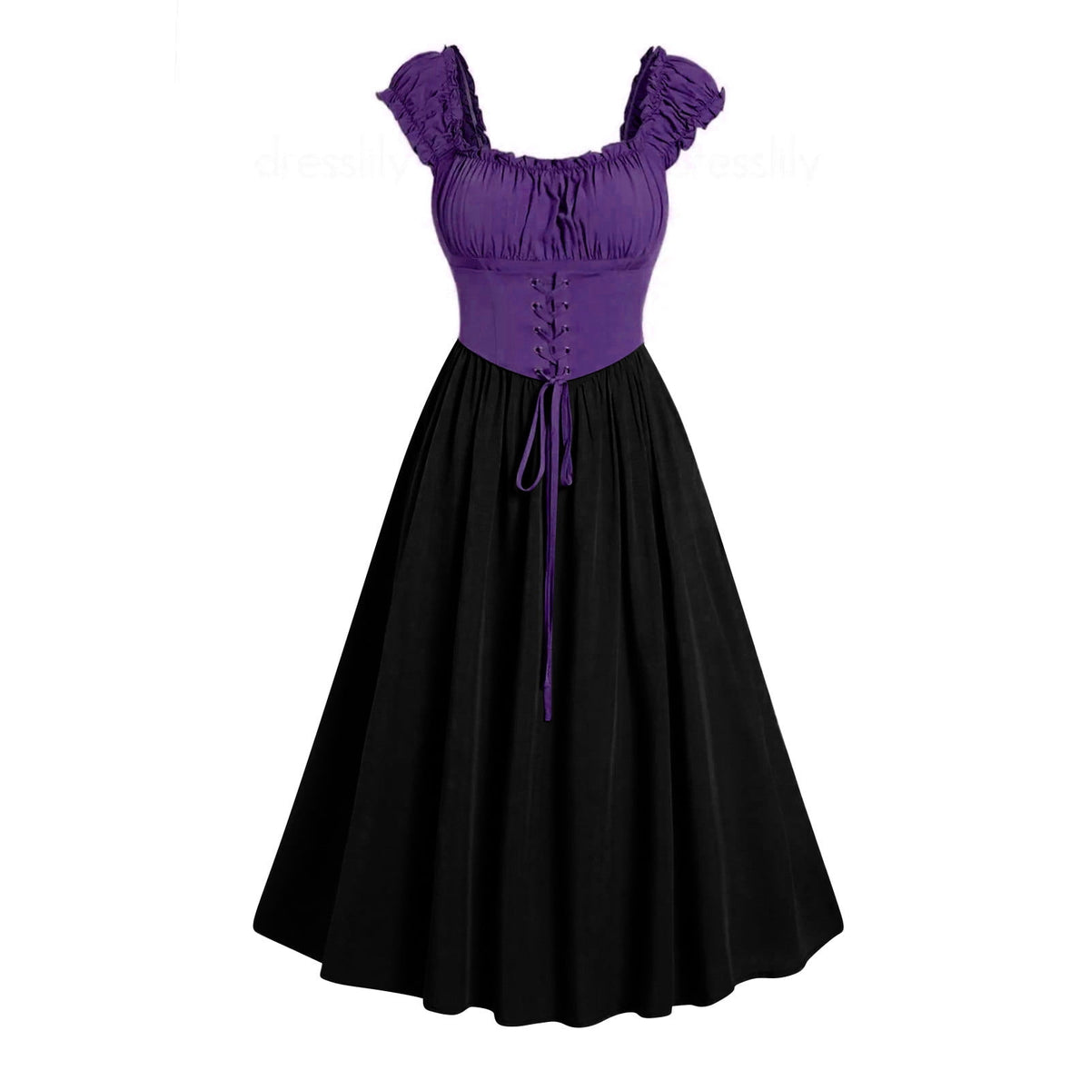 Tejiojio Fall Women Plus Size Party Dress Flower Lace Insert Mock Button Bowknot Vintage Dress