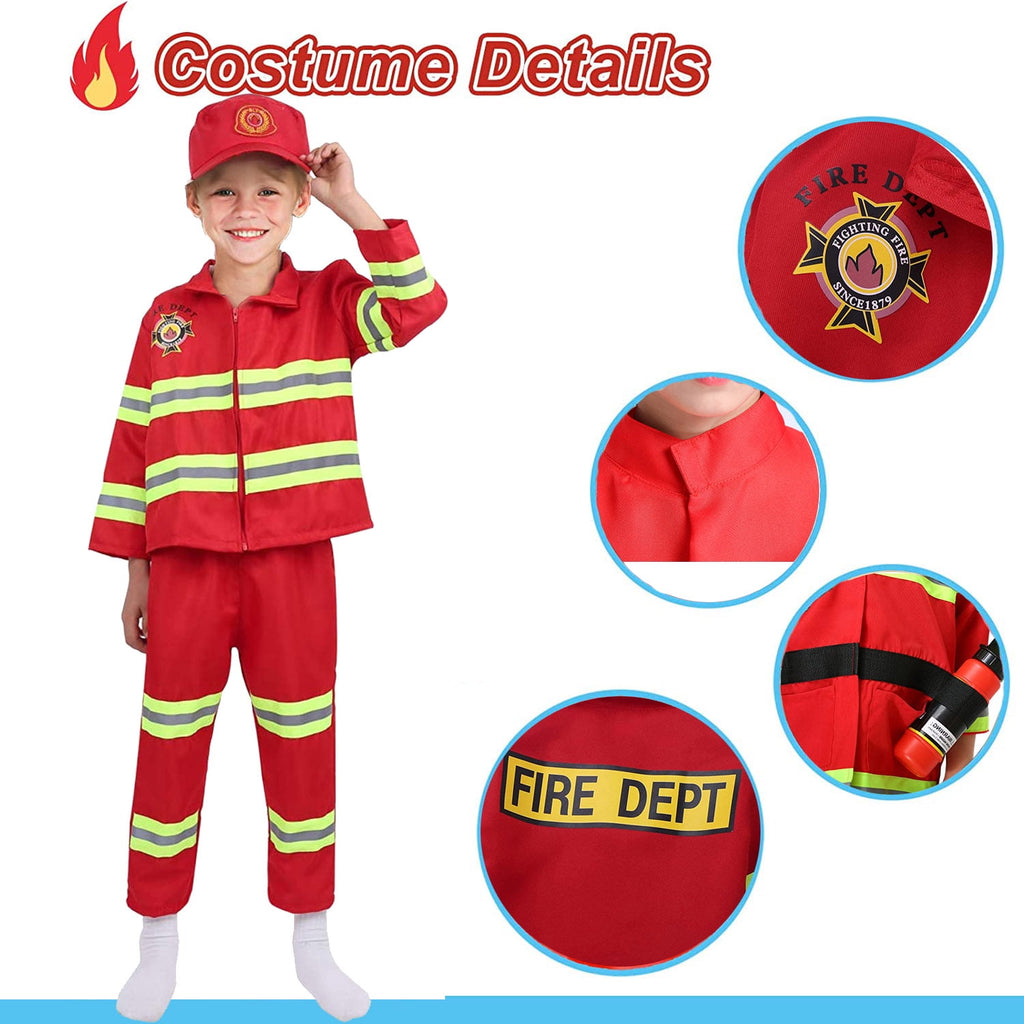Fire Chief Costume Firefighter Role Play Fireman Dress-up Set for Kids 3-6 Years Toddler Best Gift Birthday Christmas Present(10 pcs)