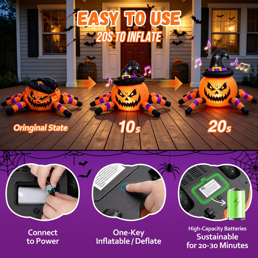 Firstness 2.6ft Remote Control Halloween Inflatable with Music Lights,Pumpkin Spider Car Blow ups Rc Car,Indoor Outdoor Decorations