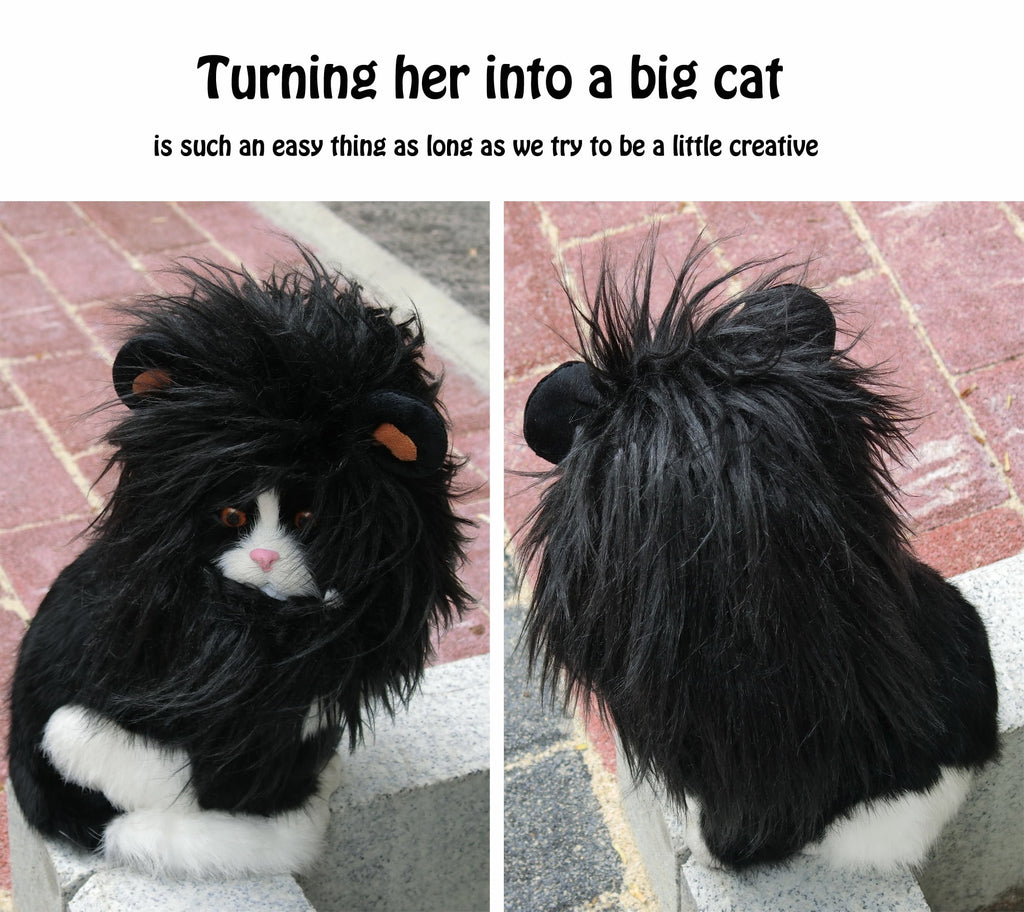 Lion Mane Wig for Cats, Funny Pet Cat Costumes for Halloween Christmas (Size S, Black)