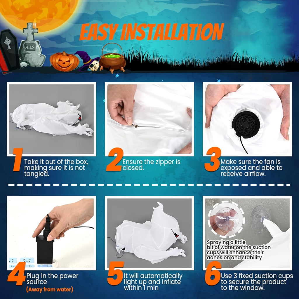 KINQUINN 3.3 ft Halloween Ghost Inflatable Breaking From Window, blow-up Spooky Decor For Yard Garden Lawn Party