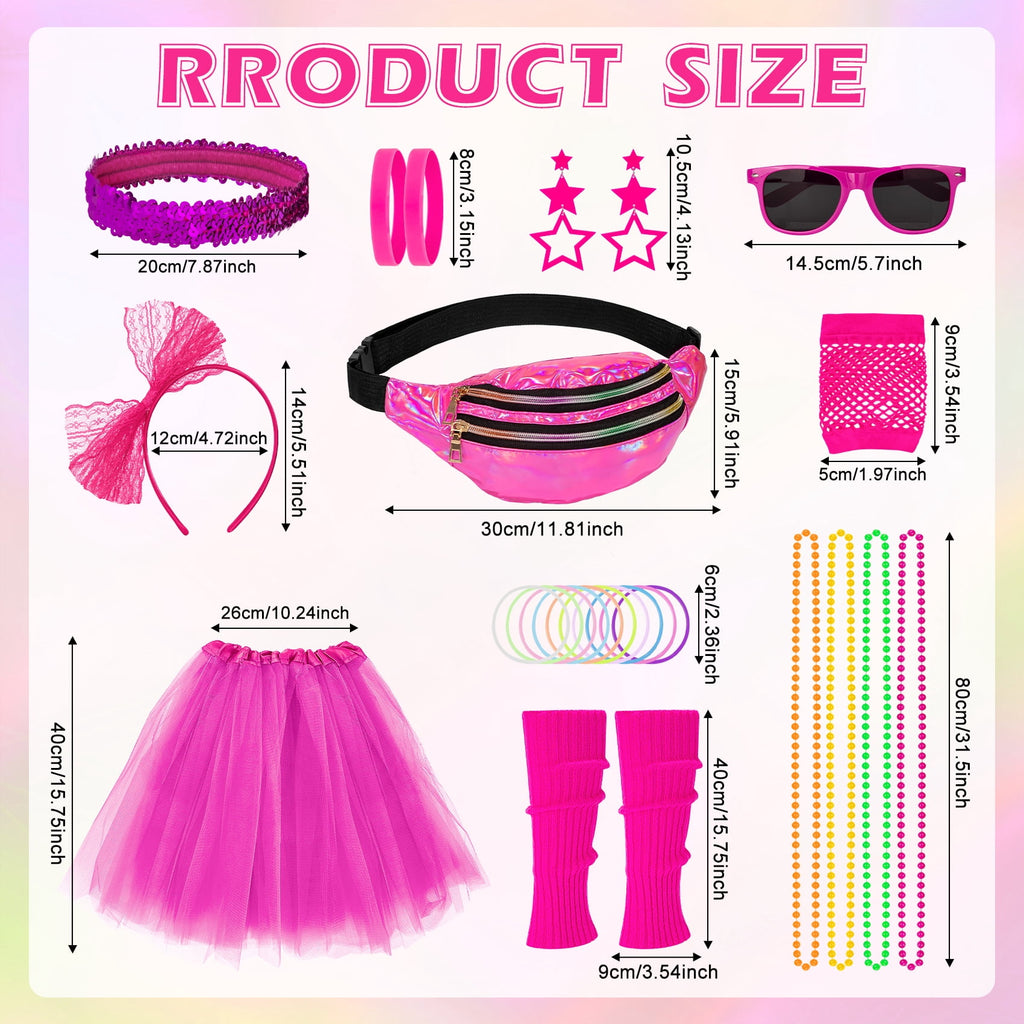 Loritta 80s Costumes for Women Outfit Accessories Set with Fishnet Gloves Leg Warmers Bags Tutu Skirts for Theme Party