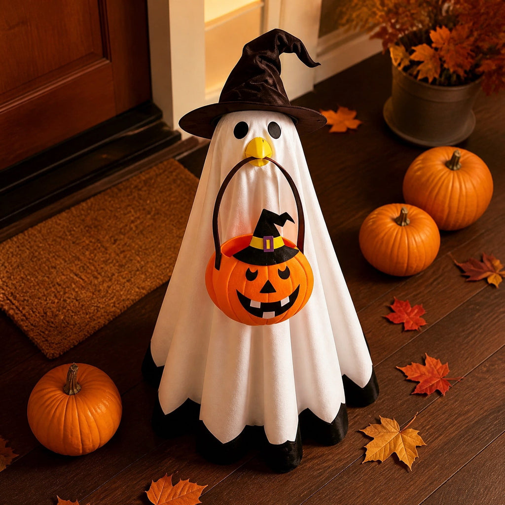 Thanksgiving Harvest Outfit for 23" Porch Goose, Goose Fall Theme Dress in White&Orange with Headwear Fall Harvest Decor for 23" Goose Outdoor Patio Yard Lawn Decoration