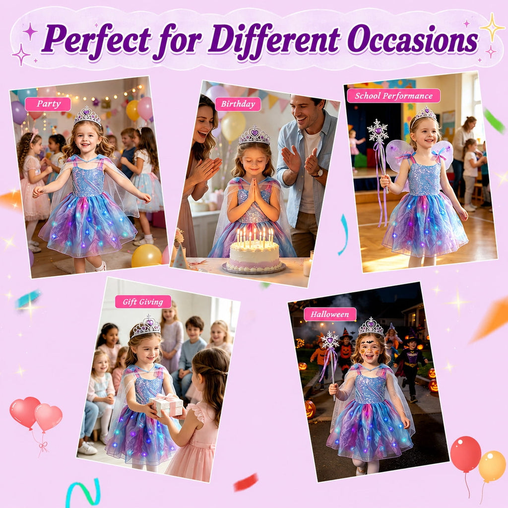 WonderStone Princess Dress for Girls, Fairy Costume Dress-Up with Luxury Accessories, Purple Tutu Outfit for Birthday Parties, Kids & Toddlers Ages 5-6
