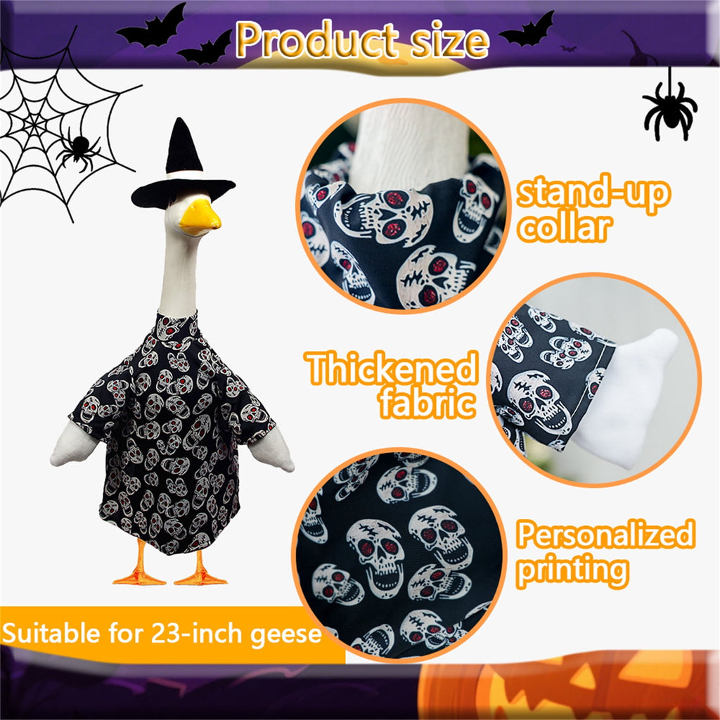 Bat Witch Hat Spiderweb Halloween Goose Clothes Fit 17/23In Cement Plastic Lawn Goose, Stylish Full Set for Outdoor Yard Patio Garden Seasonal Halloween Home Ornamental Arrangement
