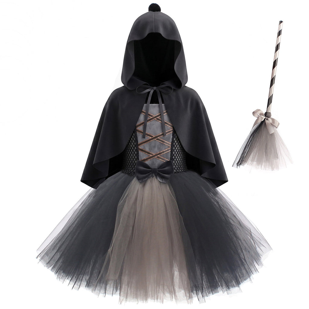 Girl Witch Tutu Dresses Cape Witch Outfit Set Halloween Dress up Party Girls Size 2-12 Years