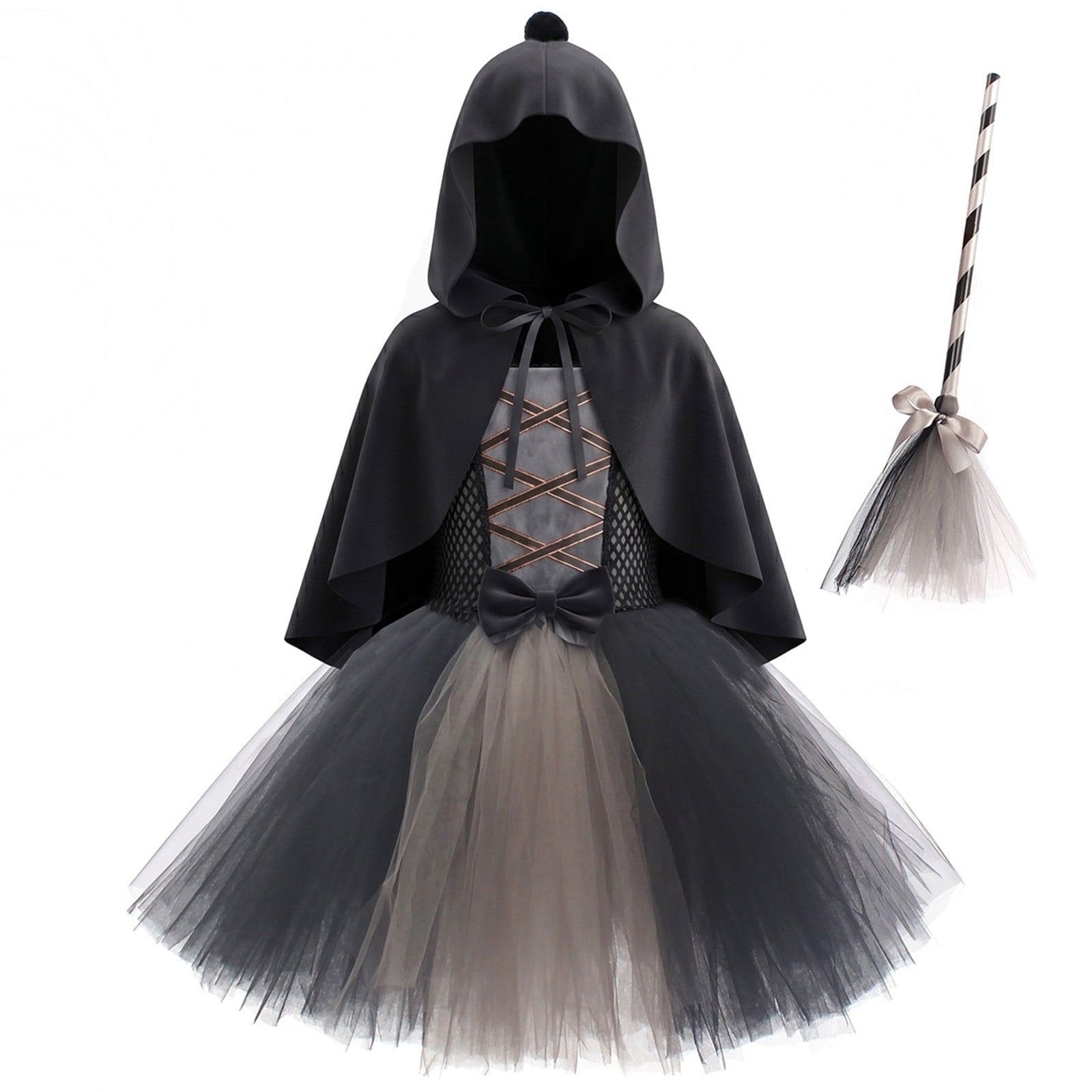 Girl Witch Tutu Dresses Cape Witch Outfit Set Halloween Dress up Party Girls Size 2-12 Years