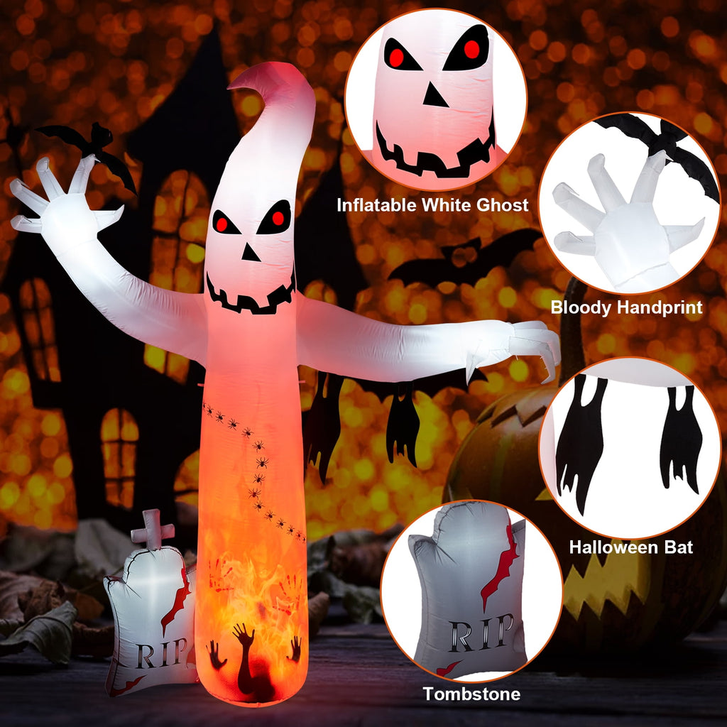 5.7FT Inflatable Halloween Inflatable Crawling Green Ghost with Tombstone Built-in LED Lights Inflatable LED Lights Blow Up Yard Decoration