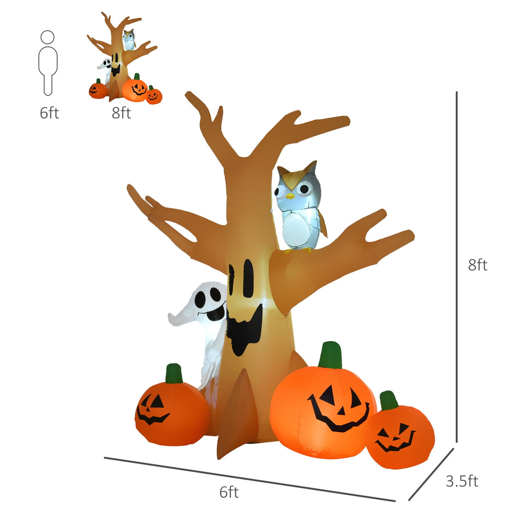 HOMCOM 7.5' Tall Lighted Halloween Inflatables Outdoor Decorations Haunted Tree With Owl, Ghost, Pumpkins, Blow Up LED Yard Decor for Garden, Lawn, Party, Holiday, Waterproof