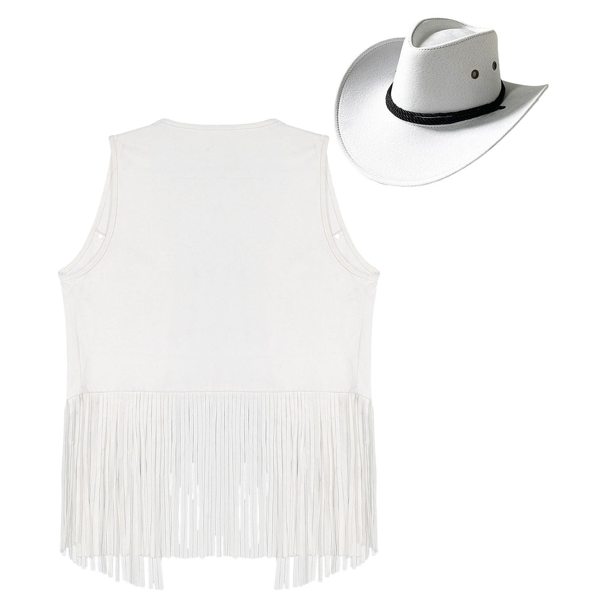 TiaoBug Men's Western Cowboy Cosplay Costume Tassel Rivets Waistcoat with Wide Brim Hats Sets Black L