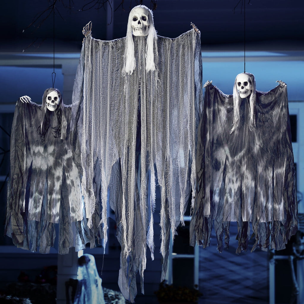 Joyfy 3 Pack Halloween Hanging Ghosts,Scary Skeleton Ghosts Grim Reapers Decorations for Halloween Indoor Outdoor Yard Home Decorations