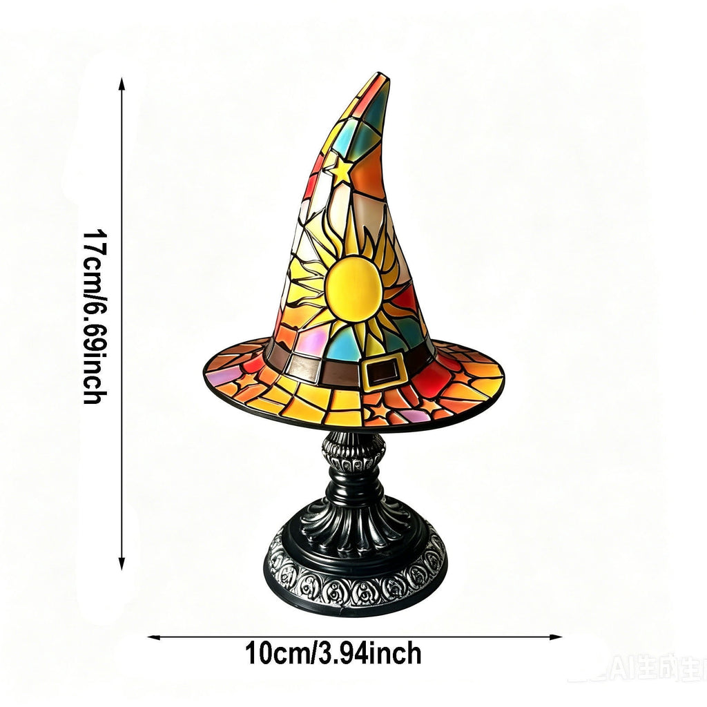 Clearance Halloween Table Lamp Decorations, Witch Hat Lamp Gifts - Handcrafted Retro Resin Witch Lamp, USB Powered Gothic Wizard Hats Night Light, Home Decor Accent Lamps for Bedroom