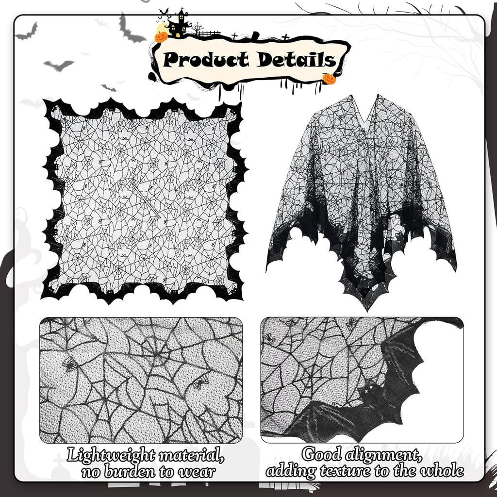 HIFOT 6pcs/set Spider Costume Adult Spider Web Poncho Tights Spider Necklace Chocker Earings Mask and Witch Hat Halloween Costumes for Women