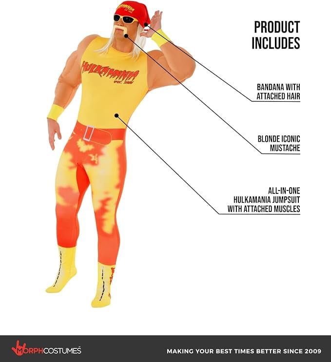 Morph Wwe Hulk Hogan Costume Men Halloween Costume for Men Red Medium