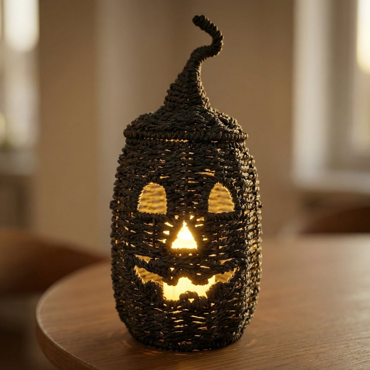 2026 Halloween Black Woven Seagrass Pumpkin Storage Basket with Lid, Fall Indoor Home Decorations for Halloween Party Home Halloween Decor, 10.2 inch