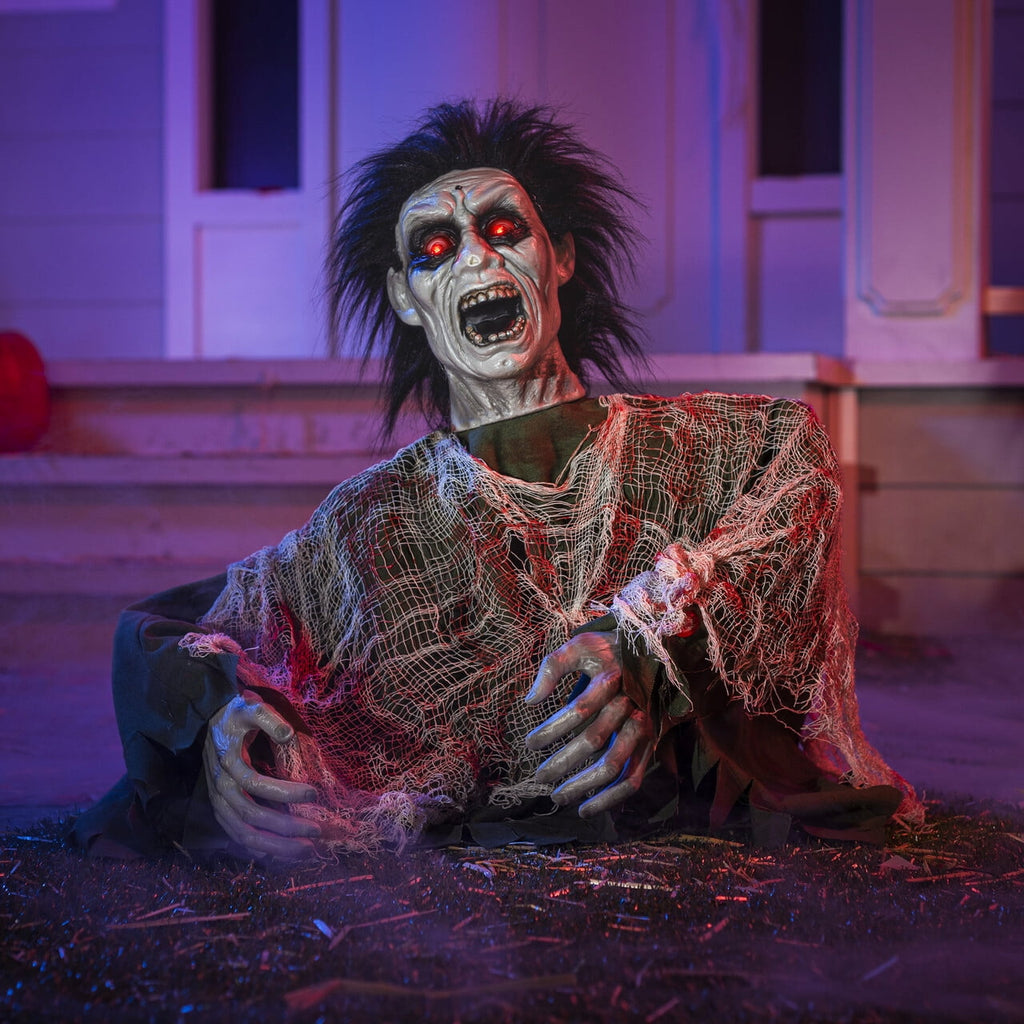 Joyfy Halloween Groundbreaker Animated Halloween Decorations Zombie with Crawling Creepy Animatronic Decorations with Movable Arms,Outdoor Scary Halloween Yard Decorations