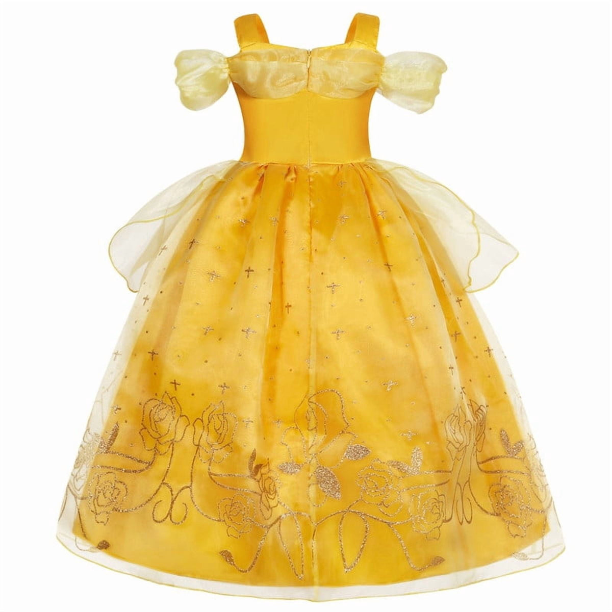 Jurebecia Princess Dress for Girls Costume Kids Off Shoulder Layered Toddler Halloween Cosplay Birthday Party Outfit up Yellow 120 cm 5-6 Years
