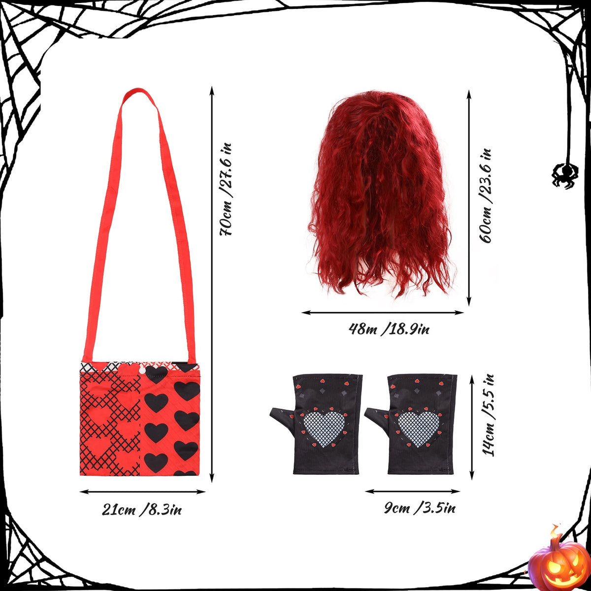 4 Piece Girls Red Heart Vampire Descendants Costume Dress with Wig Gloves Bag Full Set,Red Princess Dress Fancy Party Outfits(130CM)