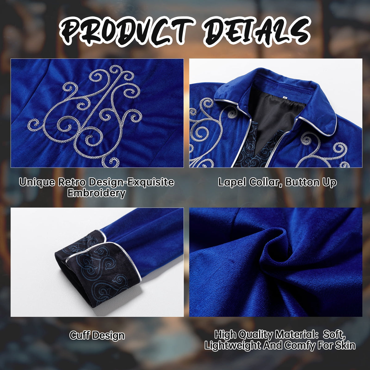 MYATED Medieval Steampunk Tailcoat for Men,Gothic Victorian Frock Coat Renaissance Pirate Jackets Halloween Party Cosplay Costumes,Blue,S
