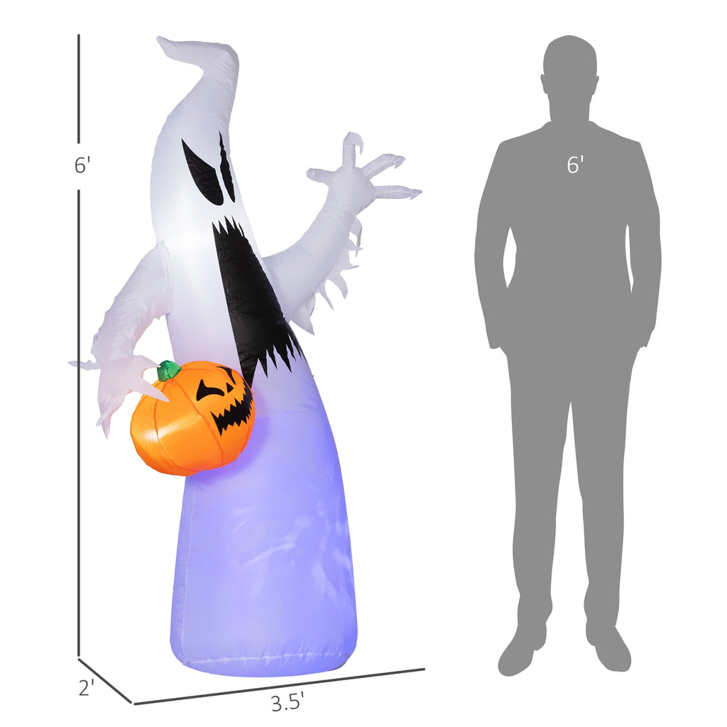 HOMCOM Inflatable Ghost with Pumpkin, Halloween Outdoor LED Lighted Yard Decoration, Waterproof