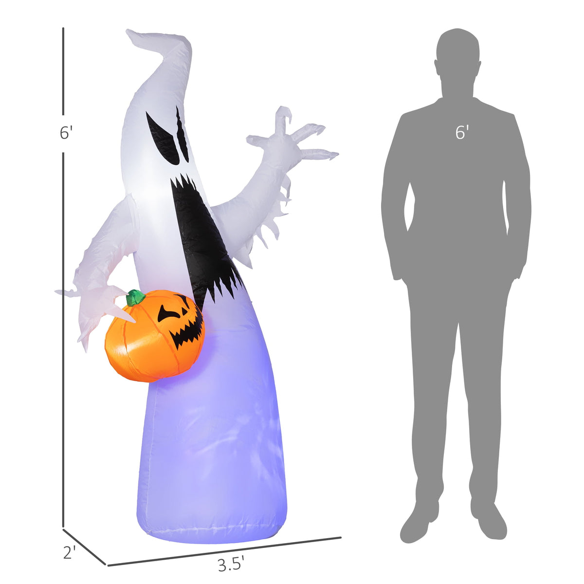 HOMCOM Inflatable Ghost with Pumpkin, Halloween Outdoor LED Lighted Yard Decoration, Waterproof