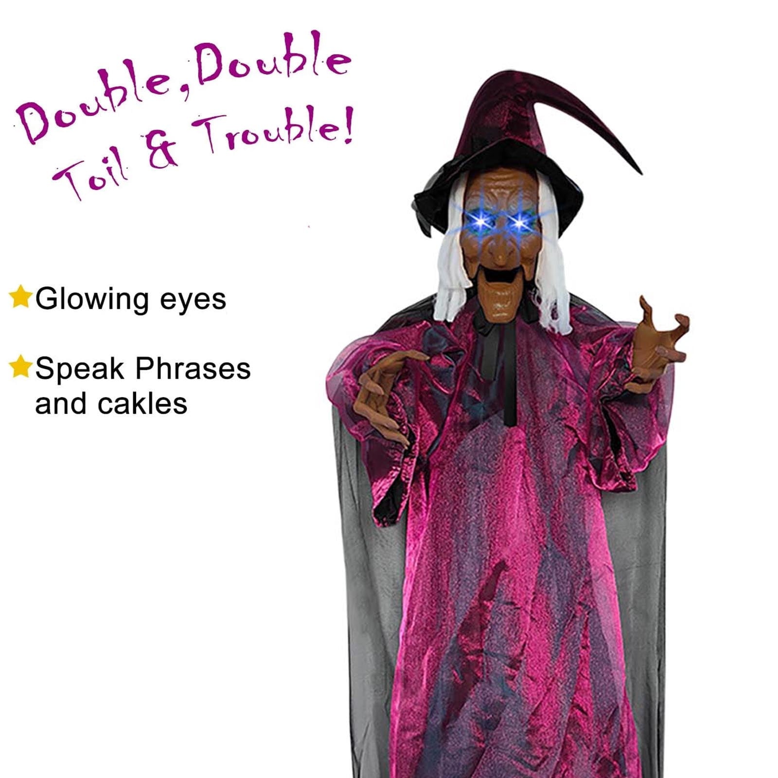 Halloween Animatronics Witch Clearance, Voice Activated Purple Escape Haunt Halloween House Décor & Fright Fest Prop, Life Size Animated Halloween Decoration Outdoor