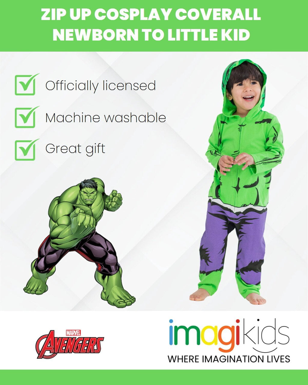 Marvel Avengers Toddler Boy or Girl Cosplay Hooded One Piece Thor Grey