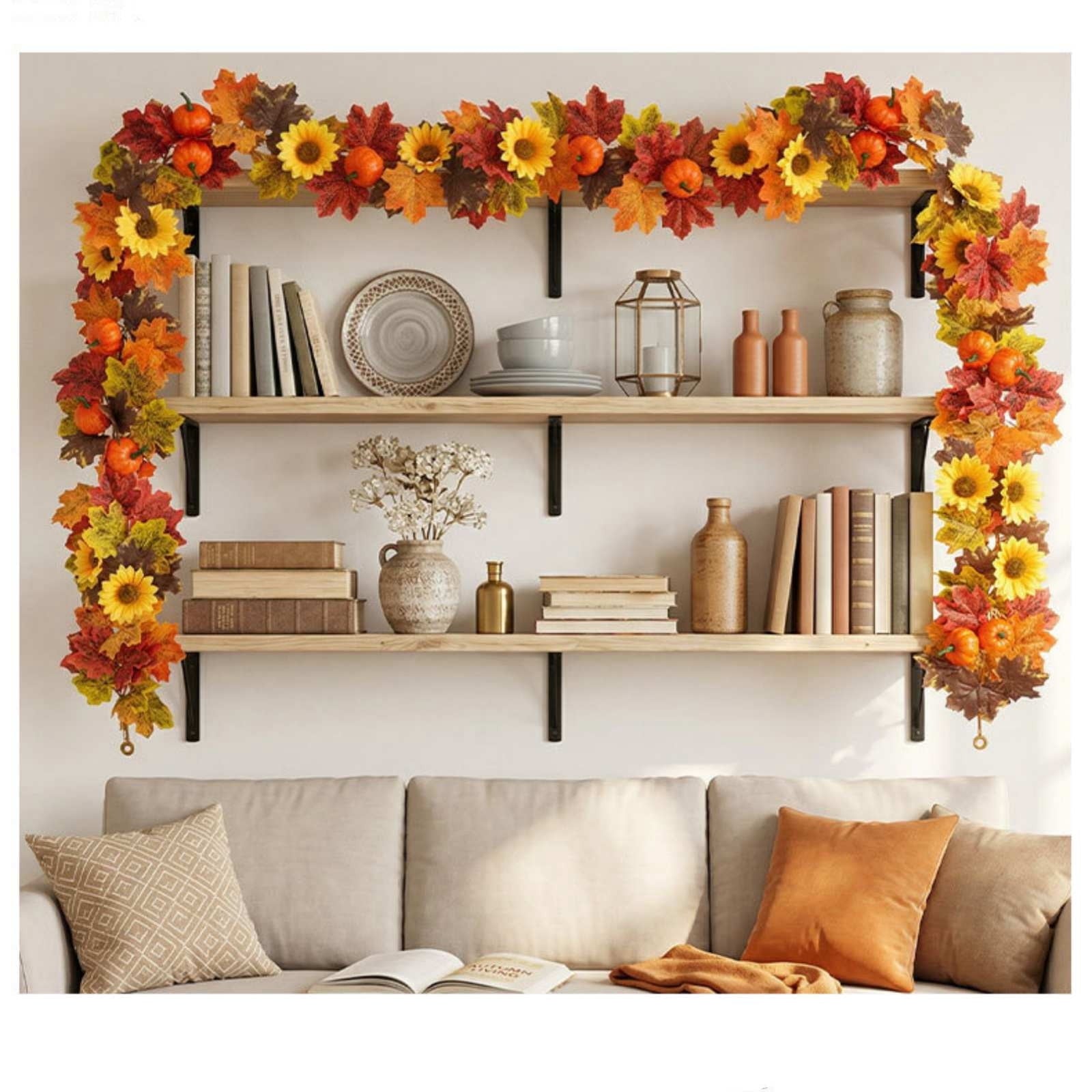 SCNOR Artificial Fall Oak Leaves 2-Pack, Faux Autumn Stems for Vase, Thanksgiving Halloween Table Decor