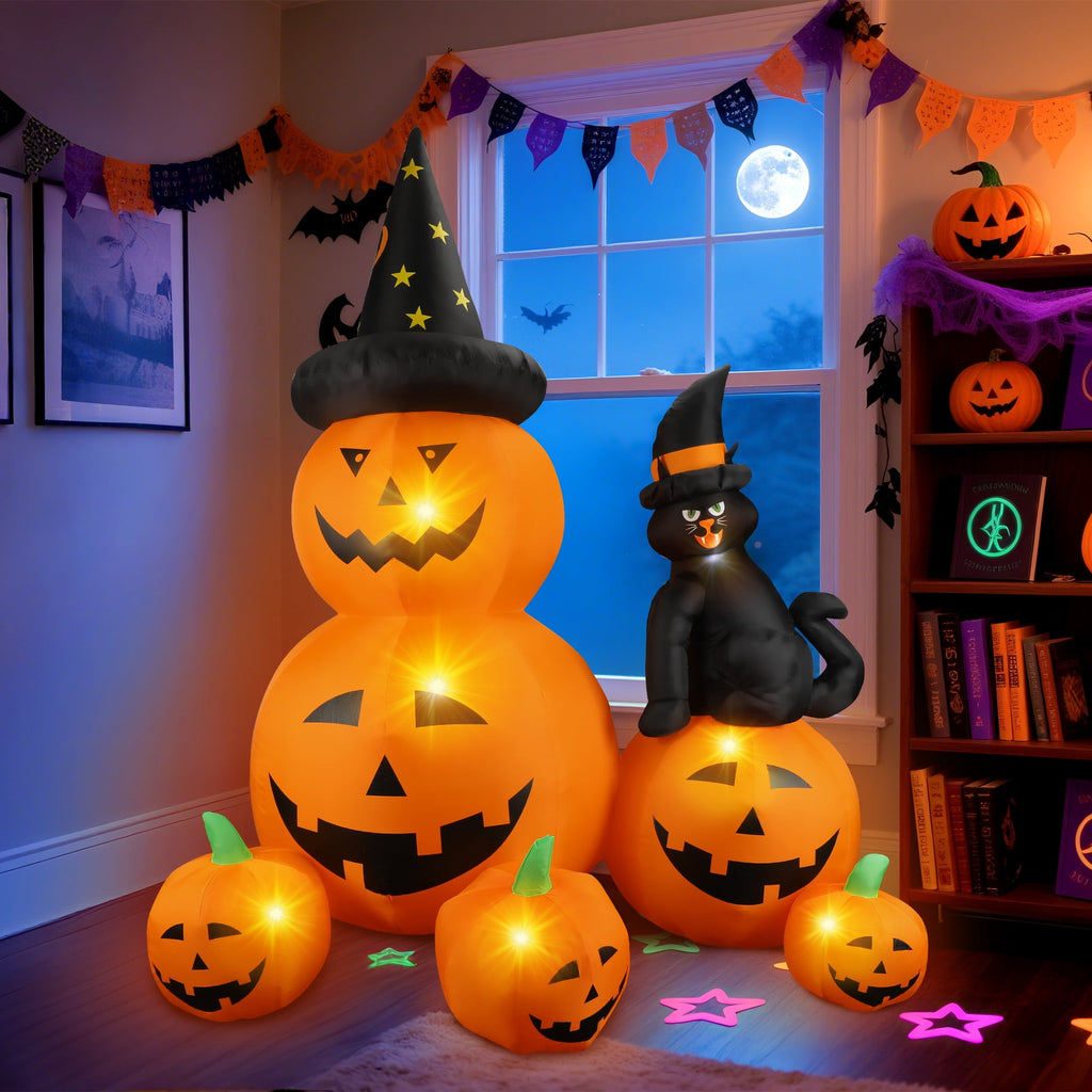 MAGOTAN 5 FT Halloween Inflatables Cape Pumpkin Outdoor Decorations Cape Pumpkin Halloween Inflatable Blow Up Halloween Cape Pumpkin Decoration Build-in LED Lights