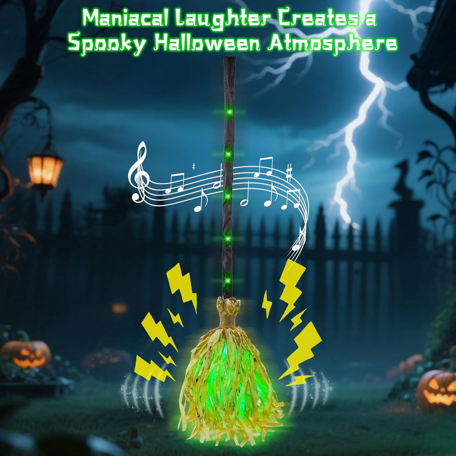 Anmrize 35" Animated Witches Broom Halloween Decor Magic Witch Broomstick | Moving, Sound/Touch Activated, Light up, Spooky Sounds, Dancing, for Indoor & Outdoor Porch, Halloween Party Decorations