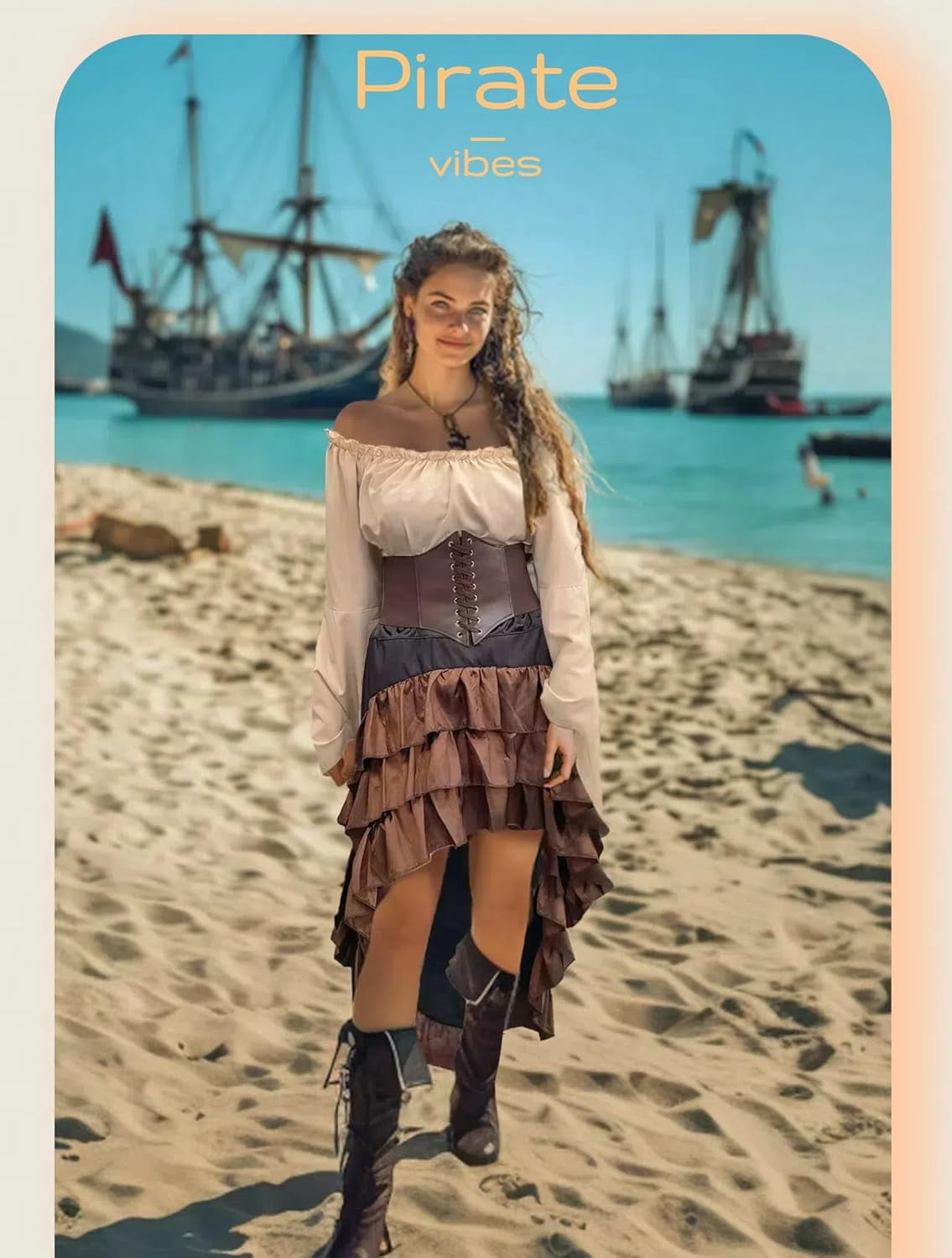 2026 Halloween Pirate Costume Women, Fancy Dress Cosplay Costumes Set with Renaissance Pirate Shirt Skirt Corset Waist Belt