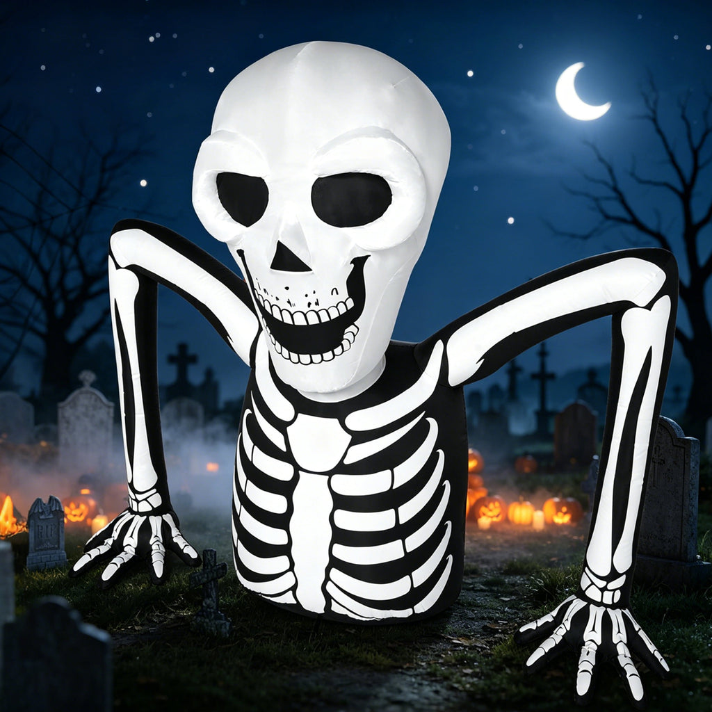 Joyfy 5.5ft Halloween Inflatables Long Light Up Skeleton Ground Breaker Halloween Inflatables Outdoor Decorations,Blow up Halloween Yard Decorations