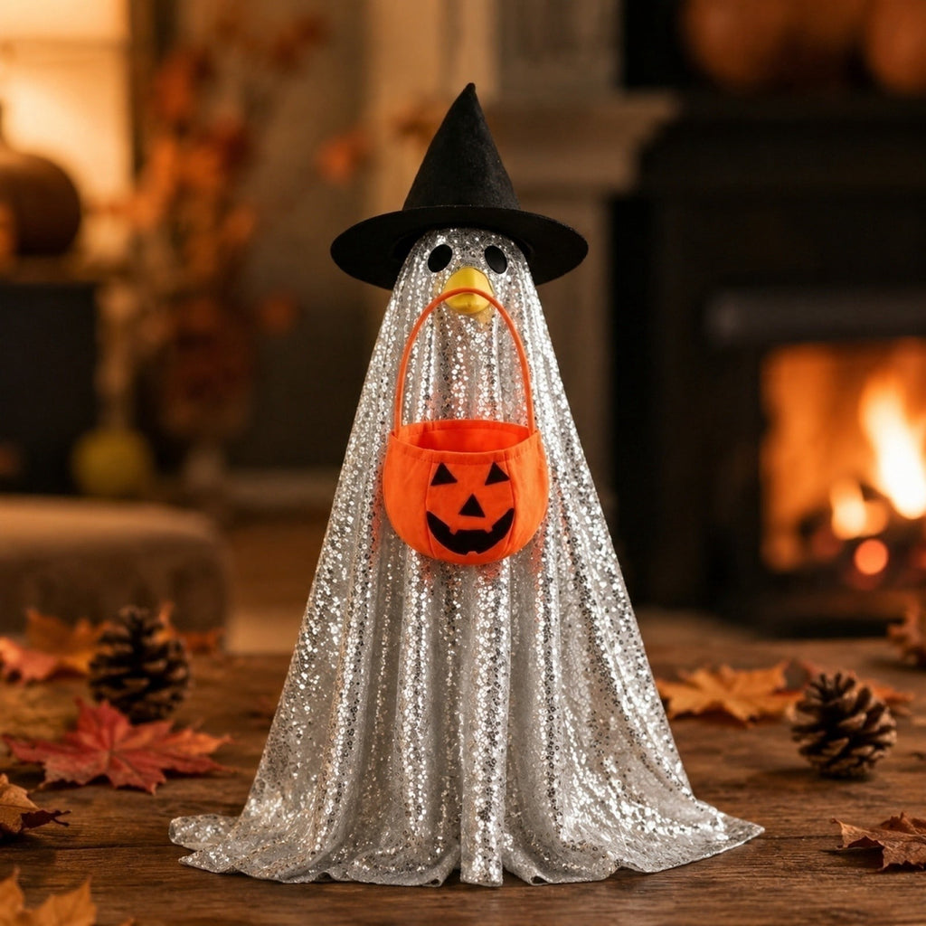 Bat Witch Hat Spiderweb Halloween Goose Clothes Fit 17/23In Cement Plastic Lawn Goose, Stylish Full Set for Outdoor Yard Patio Garden Seasonal Halloween Home Ornamental Arrangement