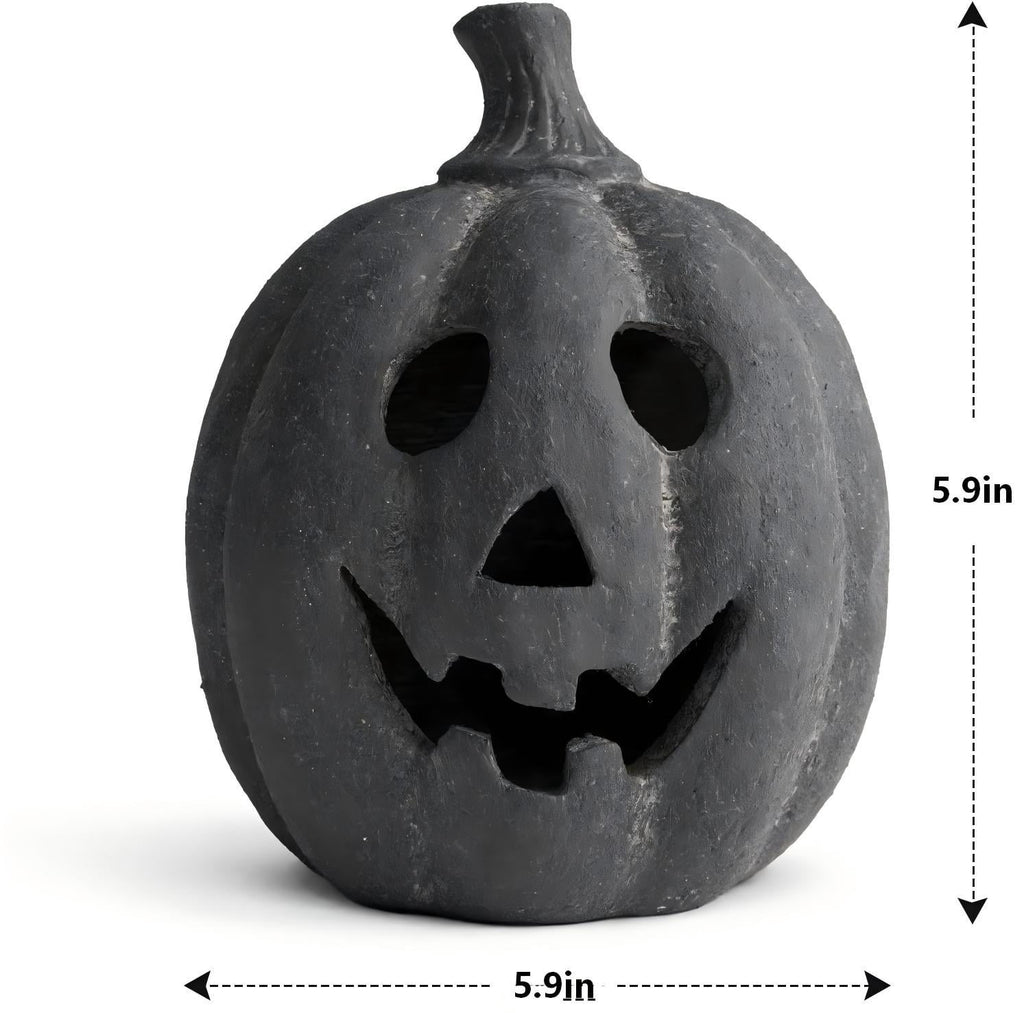 Halloween Decorations - 9.8" Black Handmade Resin Jack O Lantern Pumpkin Fall Decor, Indoor Outside Gothic Festival House Centerpiece Decoration for Table Garden Living Room Mantel