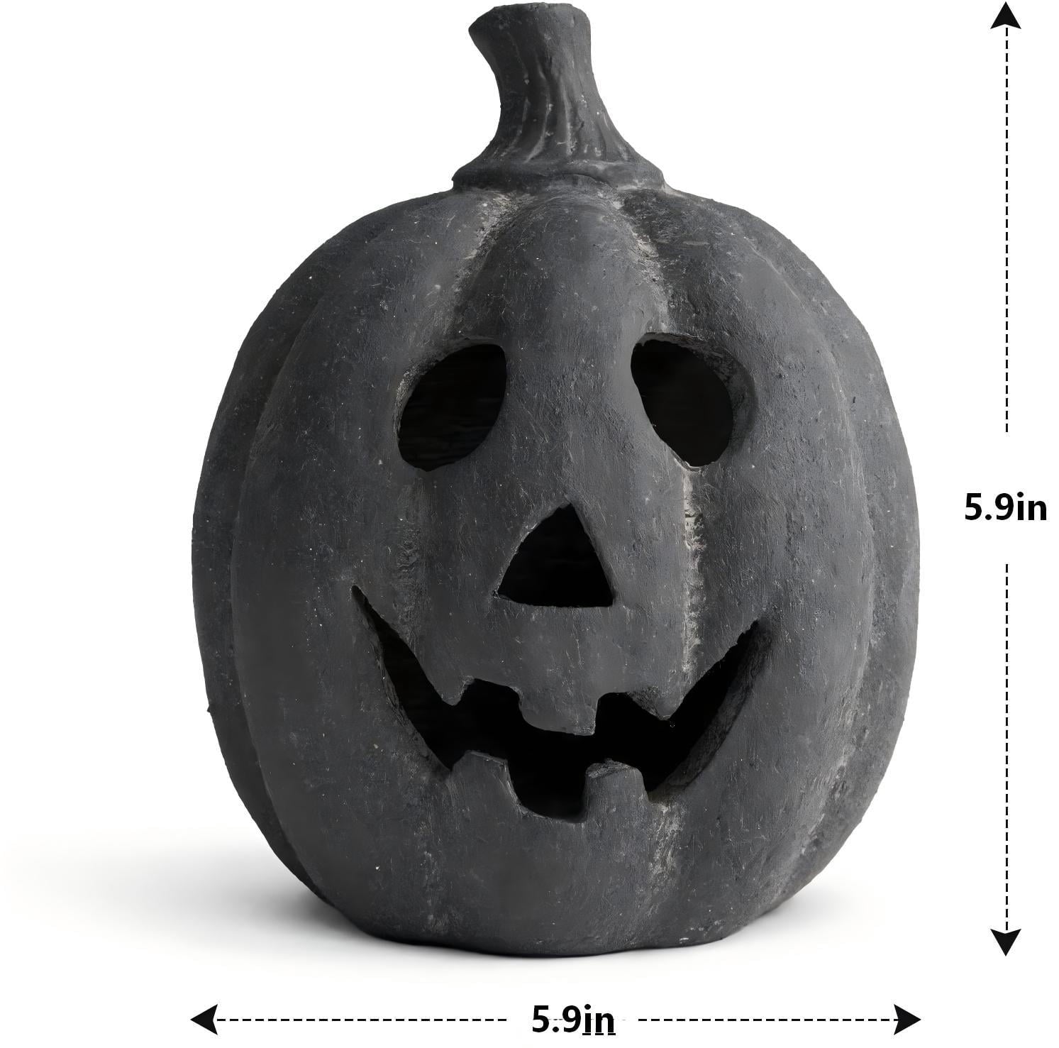 Halloween Decorations - 9.8" Black Handmade Resin Jack O Lantern Pumpkin Fall Decor, Indoor Outside Gothic Festival House Centerpiece Decoration for Table Garden Living Room Mantel