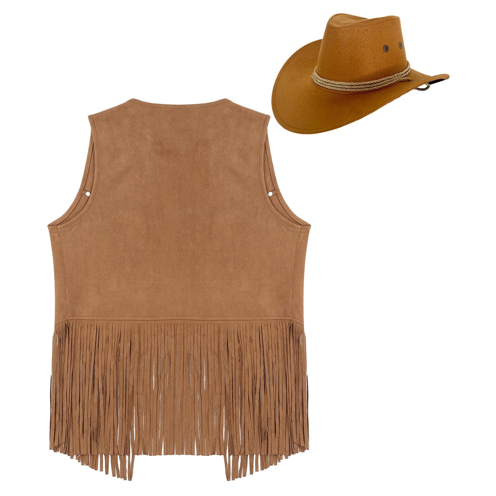 TiaoBug Men's Western Cowboy Cosplay Costume Tassel Rivets Waistcoat with Wide Brim Hats Sets Black L