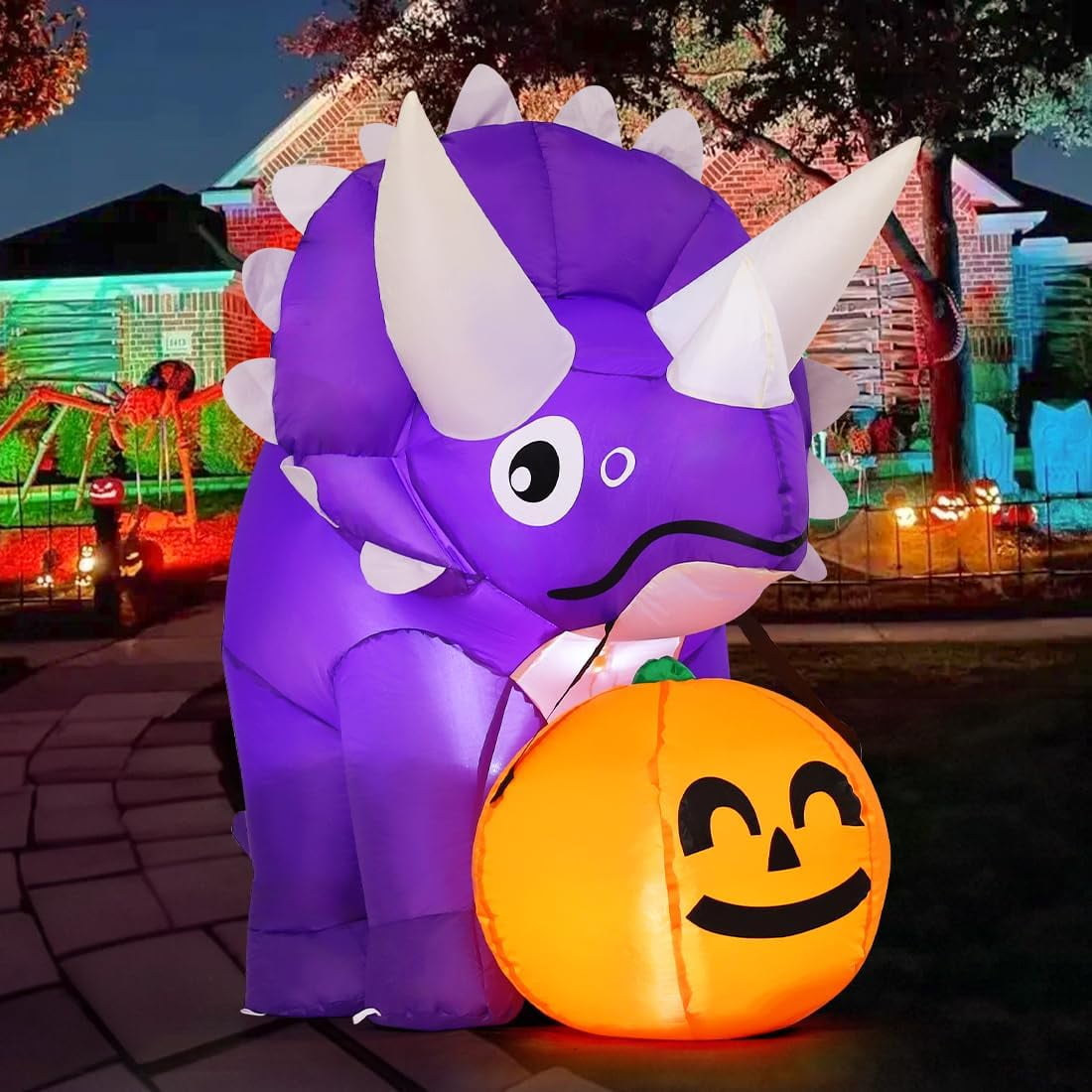 GOOSH Halloween Inflatable 5 FT Halloween Dinosaur Inflatable, Inflatable Halloween Dinosaur Halloween Dinosaur Decorations with LED Lights, Halloween Decorations Inflatables Clearance for Holiday