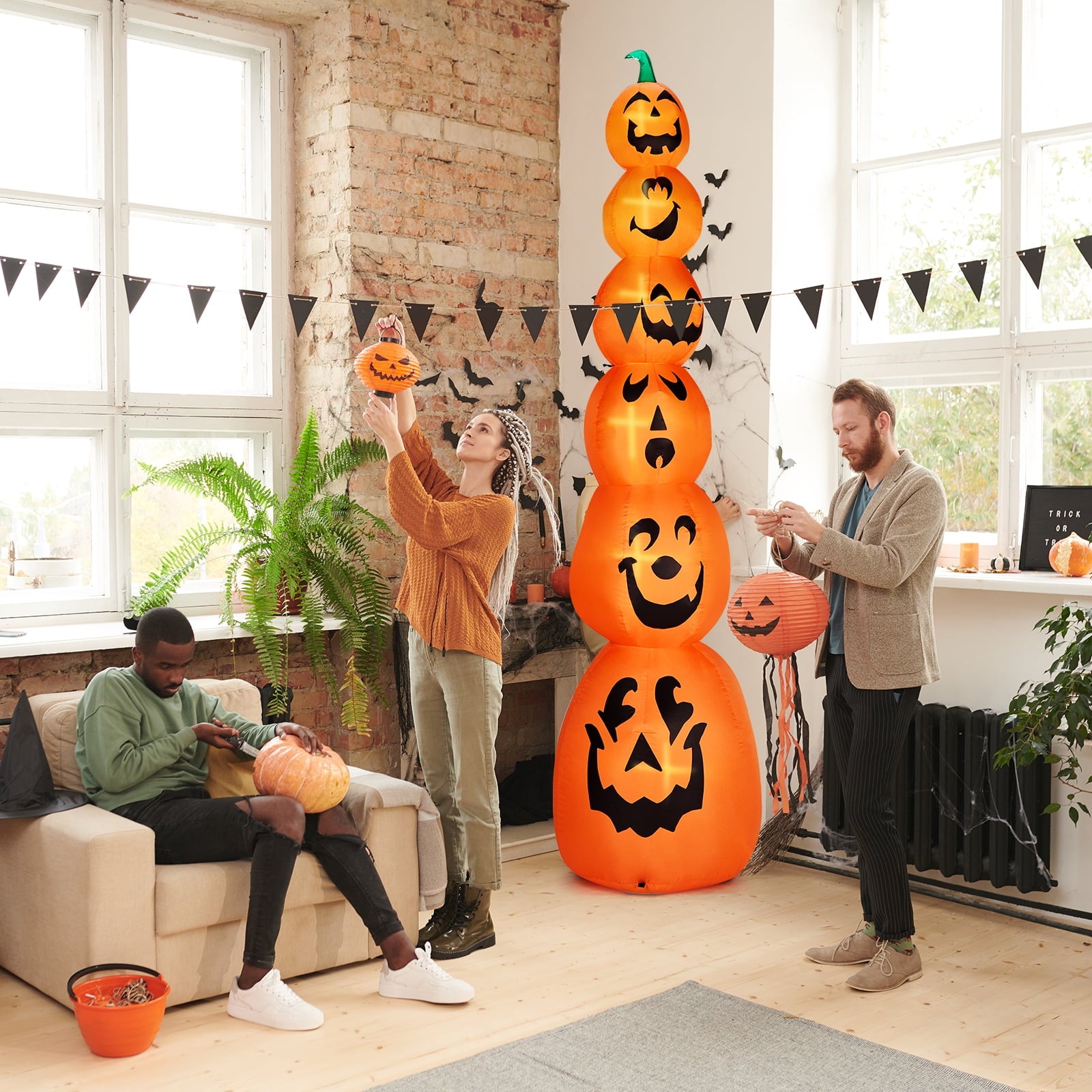 UBesGoo 9' Halloween Inflatable Stacked Pumpkins, Blow up 6 Pumpkins Built-in LED Lights Outdoor Decorations