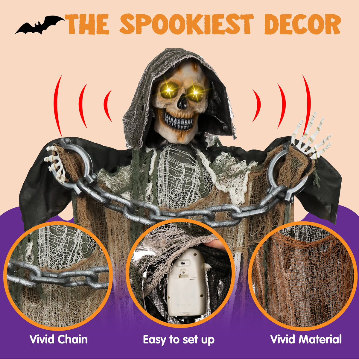 Joyfy 7.8 Ft(93.6 in) Halloween Grim Reaper Decorations Outdoor, Rotatable Flying Scream Scarecrow Skeleton Ghosts Decor for Graveyard Haunted House Props, Garden, Porch, Yard Lawn
