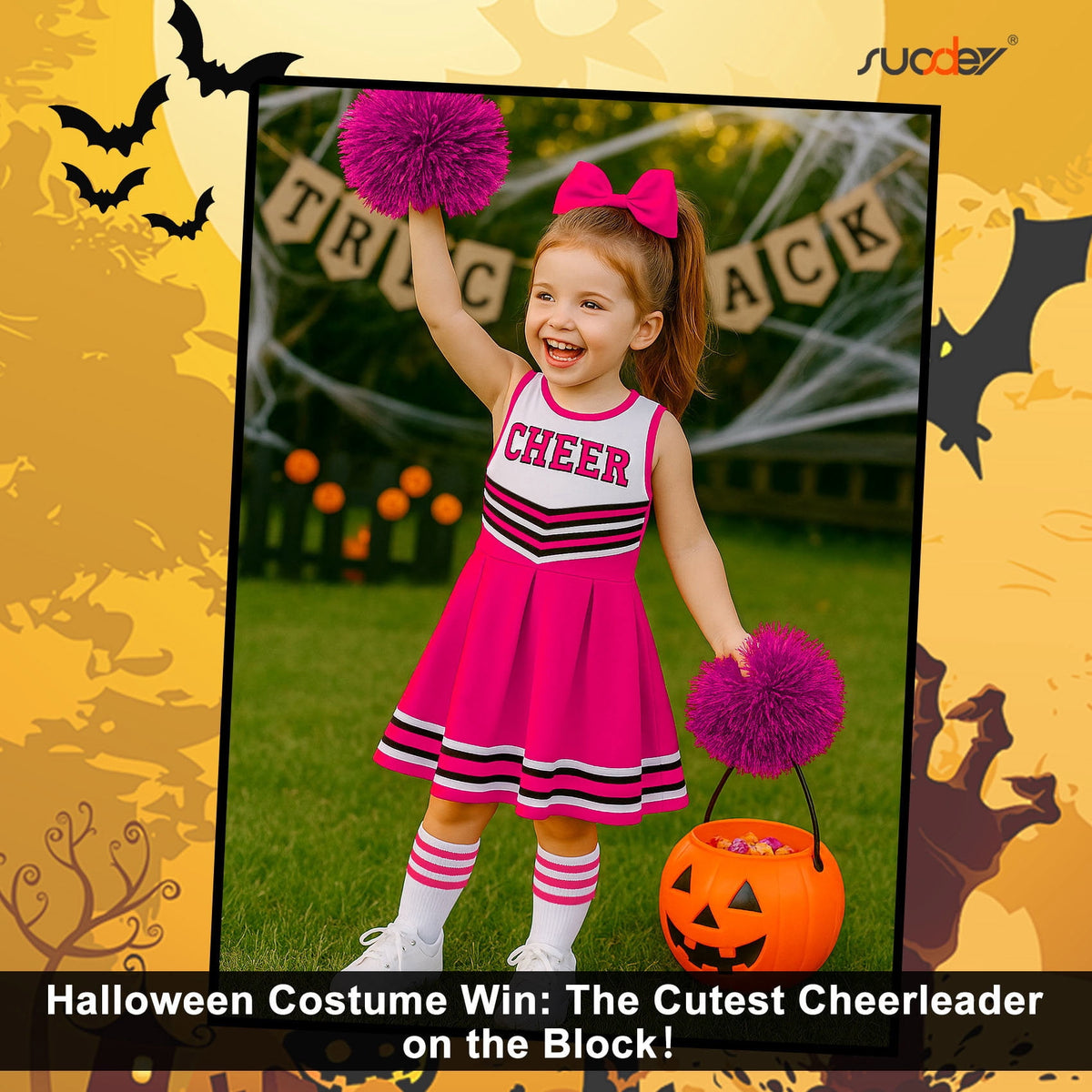 SUOSDEY Girls Cheerleader Costume Outfit Set,Kids Sleeveless Cheerleading Uniform for Party Birthday Halloween