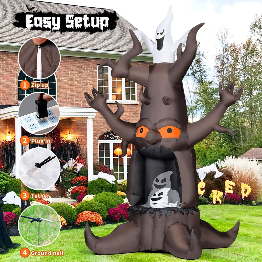 GOOSH Halloween Inflatables 9 FT Animated Halloween Tree Inflatables with Built-in LED lights, Scary Spooky Tree Inflatable with White Ghost, Outdoor Halloween Decorations for Halloween Holiday Party
