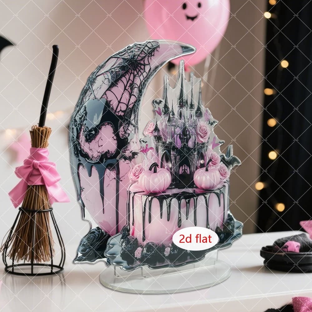 Mauxuk Halloween Black Witch Acrylic Decor - Gothic 2D Tabletop Centerpiece for Spooky Party, Haunting Mantel Decor, Gift for Horror Fans, 8-Inch Tall with Stand