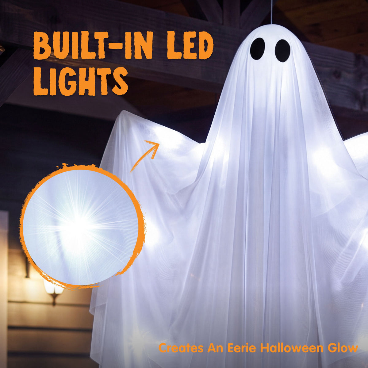 Joyfy 47inch Halloween Decorations Outdoor Hanging Ghost,Light up White Ghosts with Spooky Warm White LED Light,Halloween Outdoor Yard Porch Decorations,Haunted House Decorations