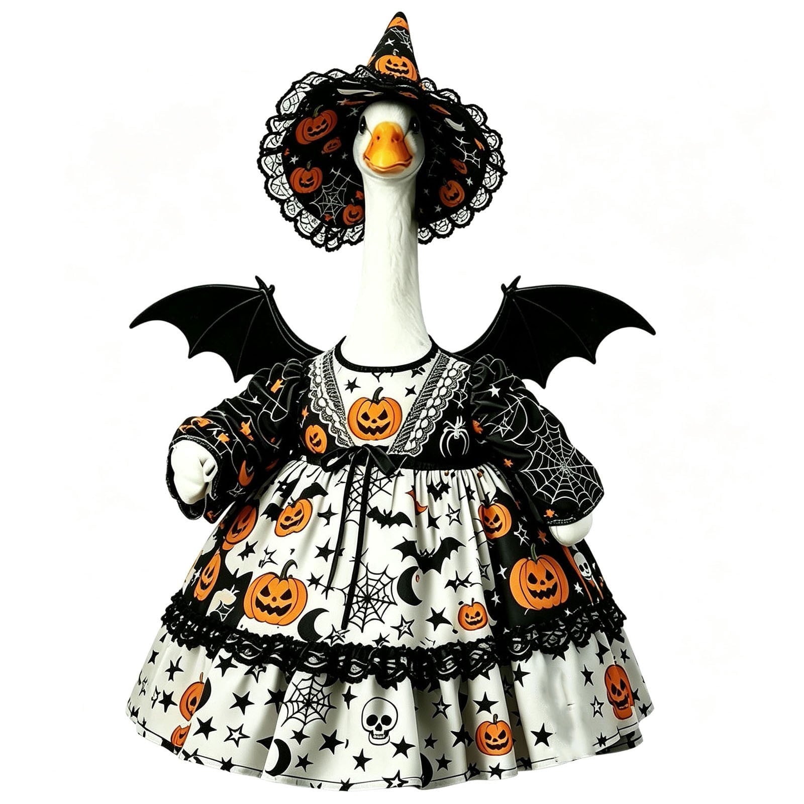Thanksgiving Harvest Outfit for 23" Porch Goose, Goose Fall Theme Dress in White&Orange with Headwear Fall Harvest Decor for 23" Goose Outdoor Patio Yard Lawn Decoration