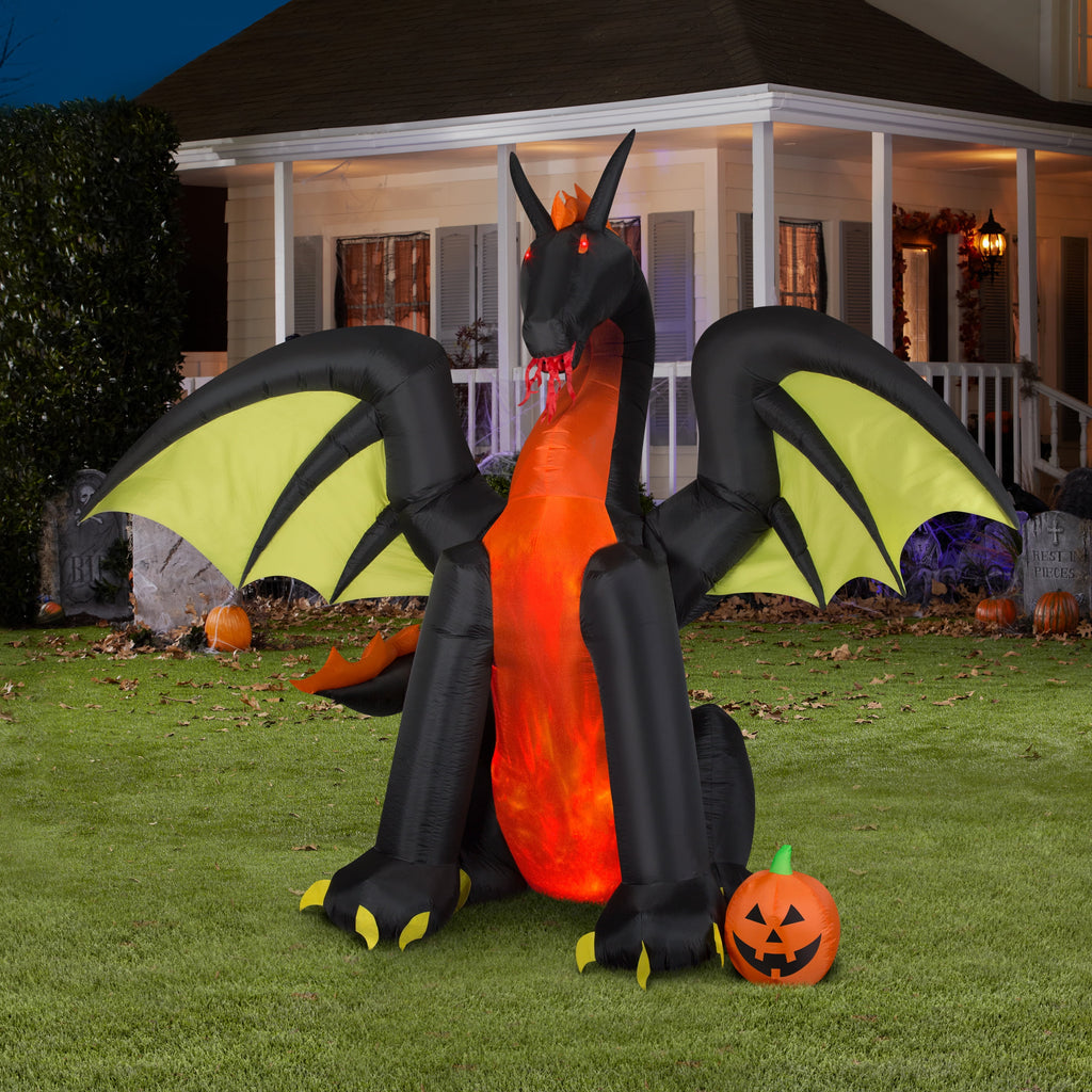 Airblown Inflatables 9FT Tall Animated Halloween Inflatable Dragon with Jack o' Lantern Pumpkin