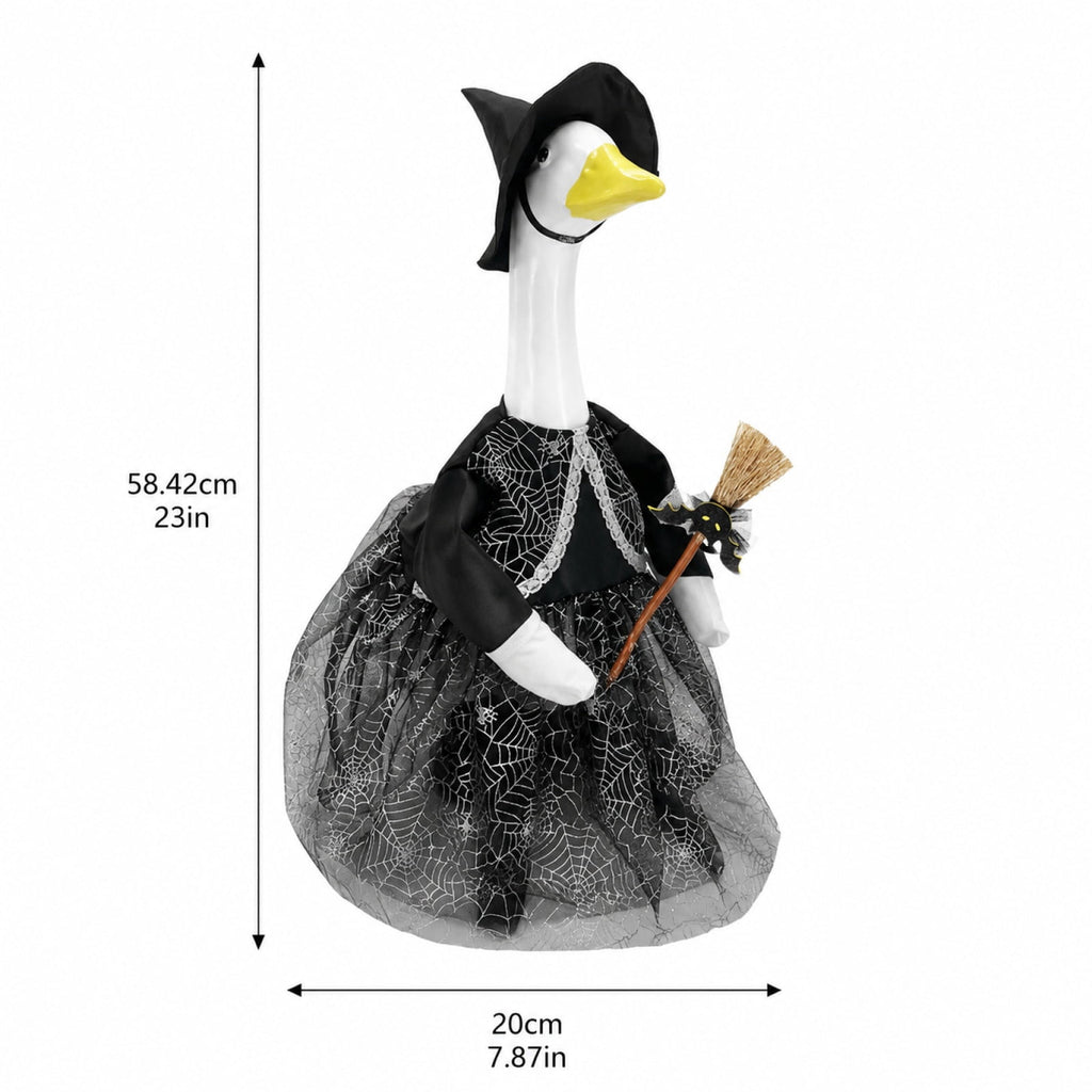 Bat Witch Hat Spiderweb Halloween Goose Clothes Fit 17/23In Cement Plastic Lawn Goose, Stylish Full Set for Outdoor Yard Patio Garden Seasonal Halloween Home Ornamental Arrangement